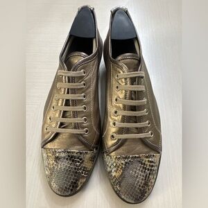 AGL Metallic Leather Sneakers Made in Italy Snakeskin Cap Toe Lace Up